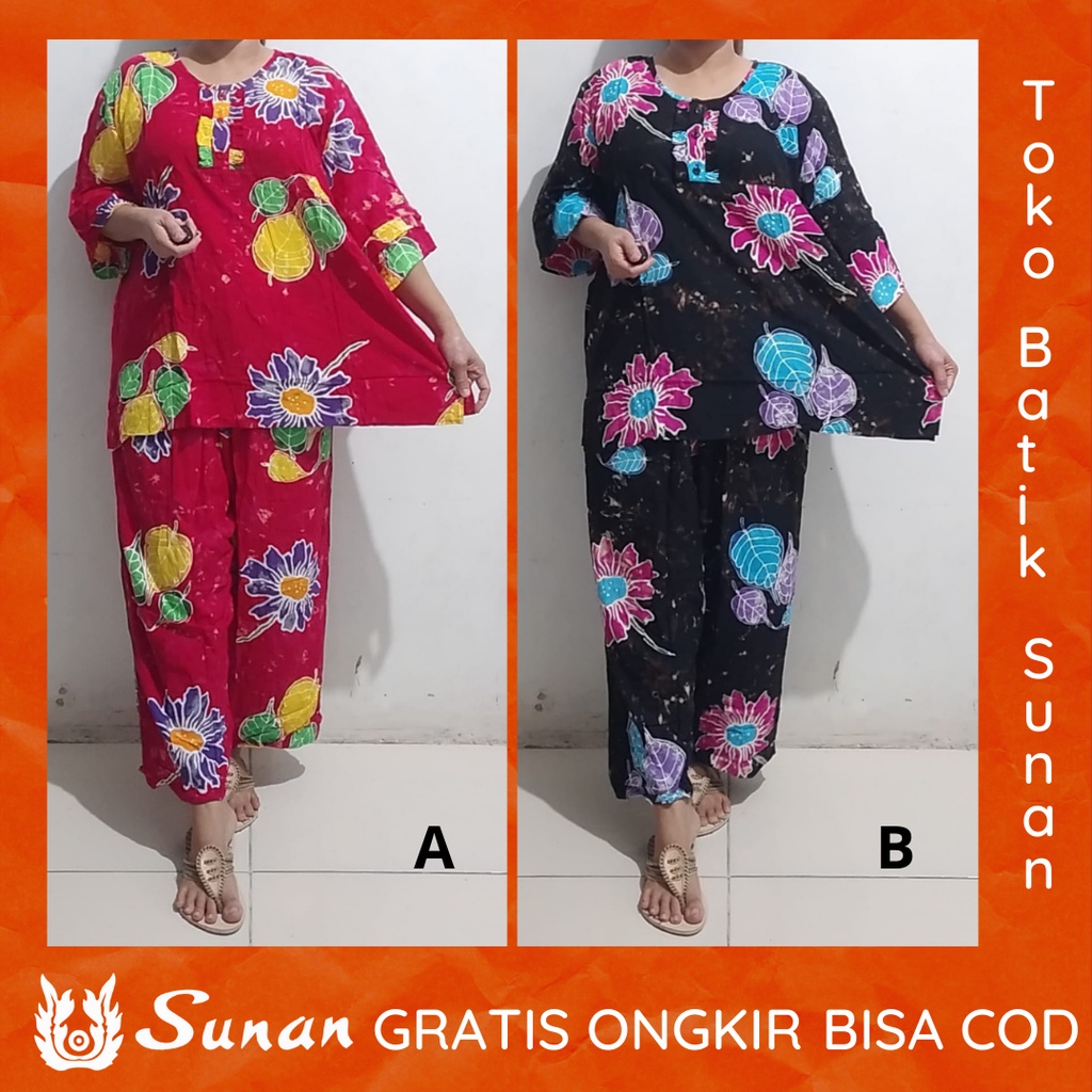 BATIK SUNAN CELANA PANJANG XL LENGAN 3/4 - BAJU TIDUR CELANA WANITA DEWASA - BAHAN ADEM TIDAK LUNTUR