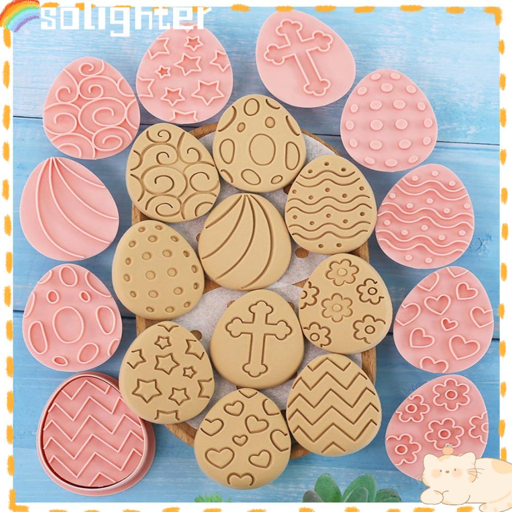 Solighter 10pcs/set Cetakan Kue Kering Paskah Decor Kits 3D Baking Tools Alat Press Cookie Cutting Mold