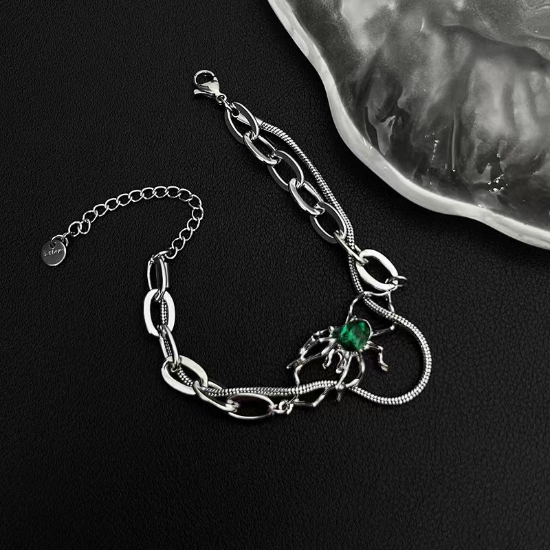 Punk Angin Ganda Spider Gelang Baja Titanium Ins Kepribadian Hip-hop Emerald Bracelet