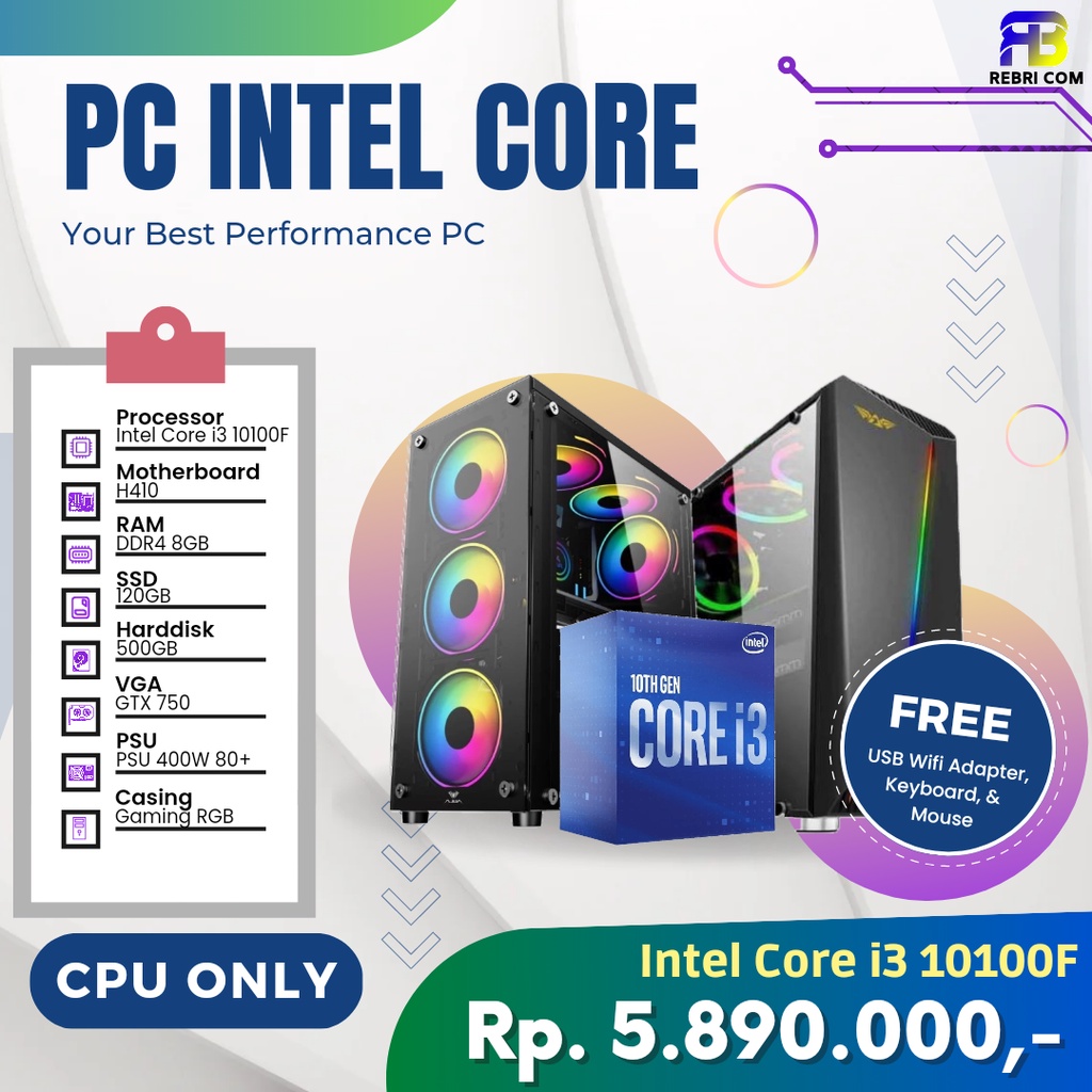 PC Gaming Processor Intel Core i3 10100F 8GB / GTX 750 / GTX 1050 Ti / FULLSET
