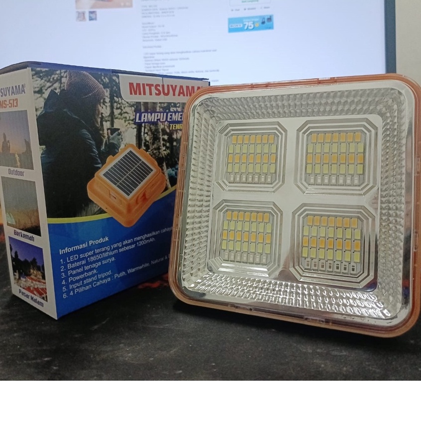 Lampu Emergency Mitsuyama MS-513 LED Light power bank solar cell/Lampu Panel/Lampu Emergency Profesional Mitsuyama 30 Watt | Lampu Emergency Professional Mitsuyama MS 513 Tenaga Surya Bisa Dicharge | FMS