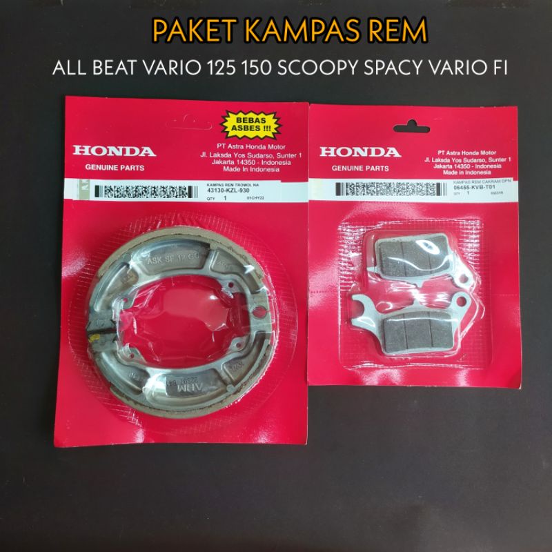 KAMPAS REM HONDA SET DEPAN BELAKANG BEAT VARIO SCOOPY SPACY ORI