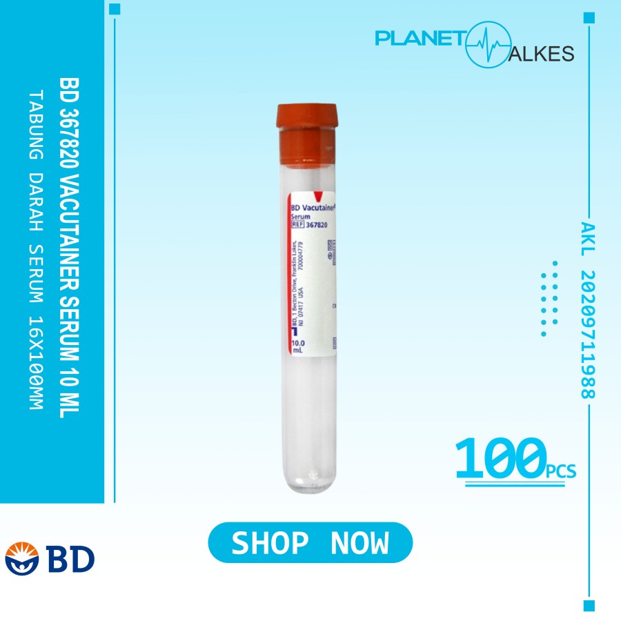367820 BD Vacutainer Serum Tabung Plain Tube PLN PLC 16x100 10ml ED. 08/2025