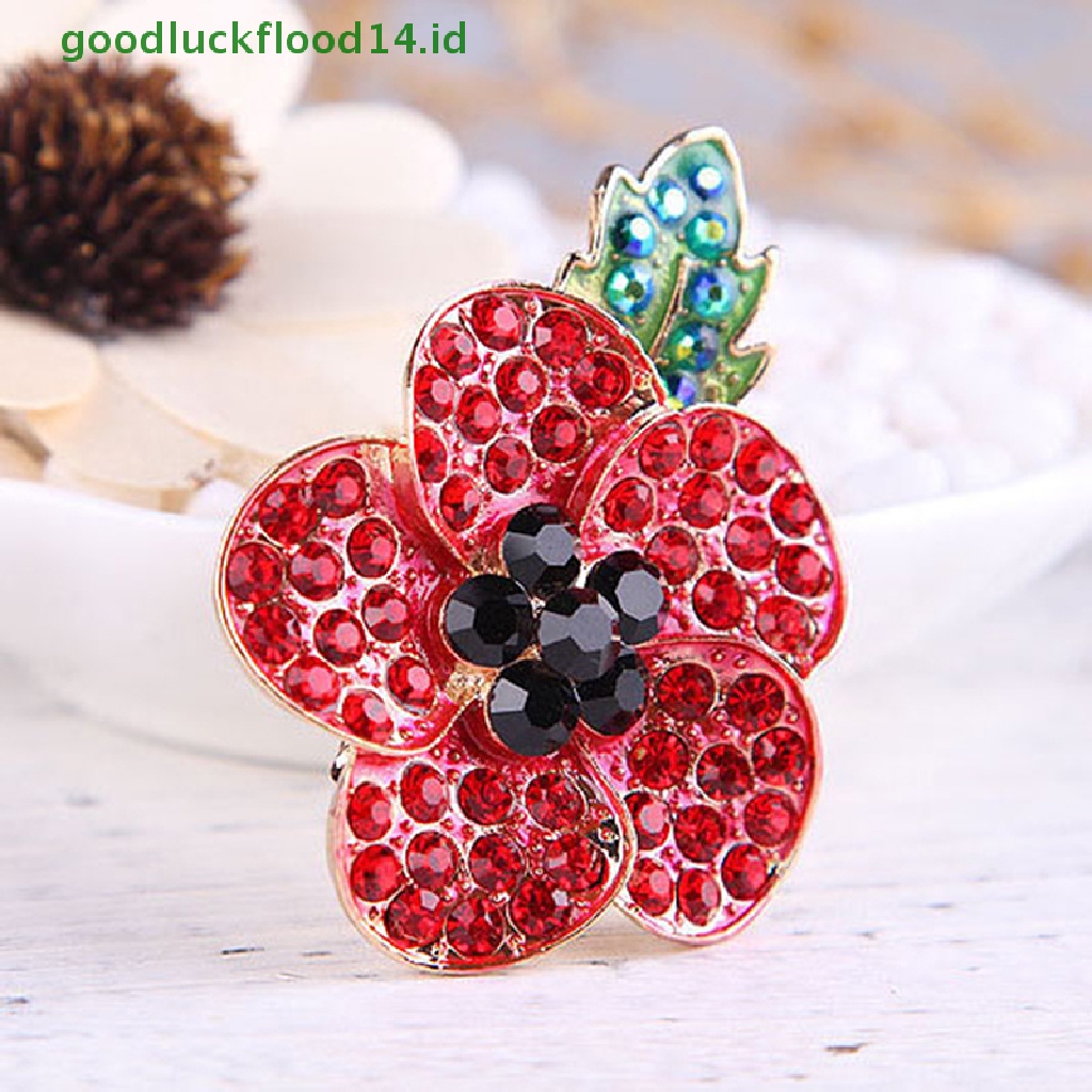 [GOOGFOUR] 1pc Crystal Poppies Enamel Pin Bros Wanita Dekorasi Natal Lencana Merah Pin [TOP]