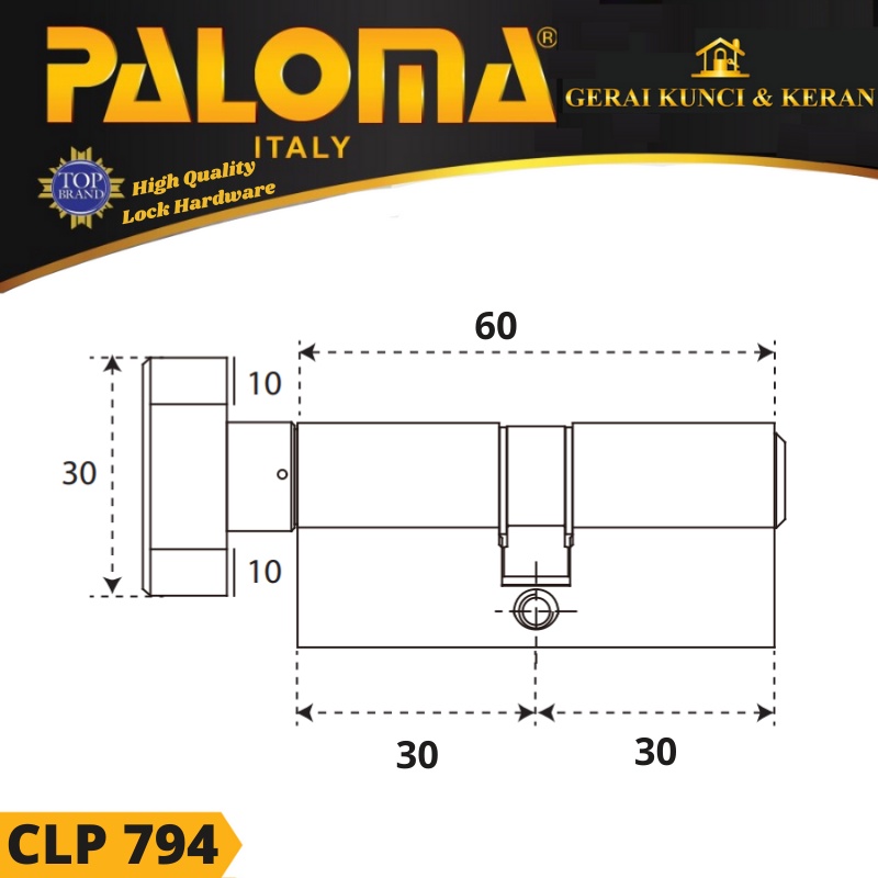 Kunci Pintu Knob Cylinder PALOMA CLP 794 SUPERIOR KC-NK 60MM - Non Key Kunci Kamar mandi