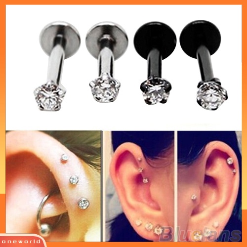 [oneworld] 2 Pcs Cubic Zirconia Tragus Lip Ring Monroe Telinga Tulang Rawan Anting Lidah Studs