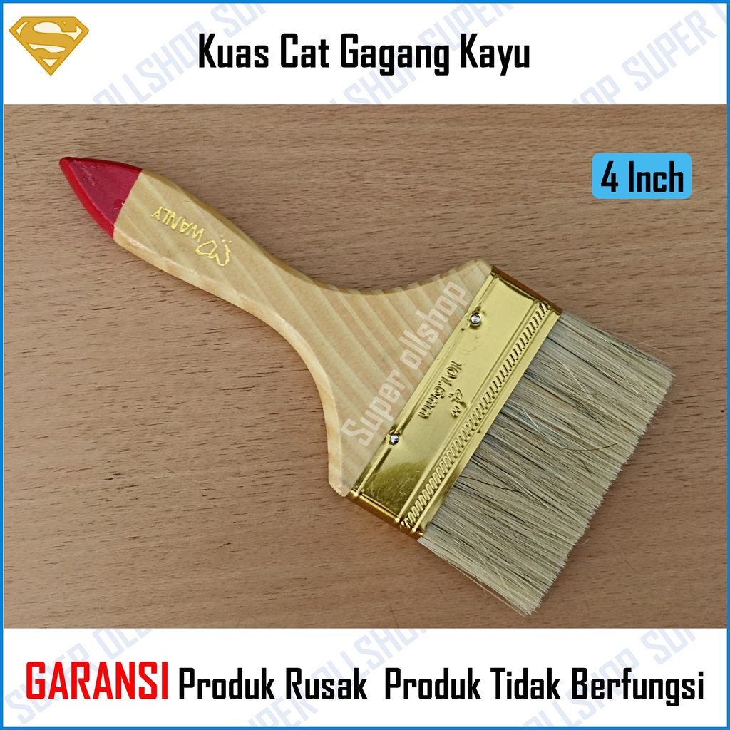 Kuas Cat Tembok Gagang Kayu Bulu Putih 2 Inch 2.5 Inch 3 Inch 4 Inch Murah