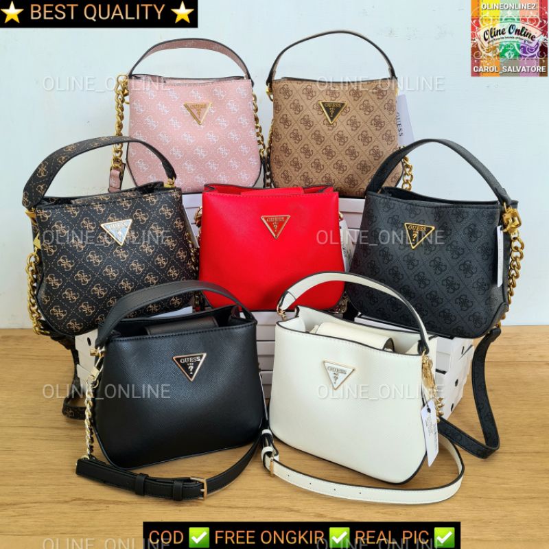 (WODB) tas alexie bucket bag logo 4g red black saffiano beige coffee brown white jinjing top handle hobo mini gs ada talpan bag tali panjang READY STOCK CIREBON ciayumajakuningan majalengka indramayu tegal jawa barat jawa tengah Gojek instan fast delivery