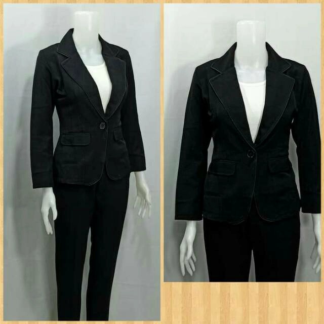 Blazer Formal Wanita Hitam dan Abu M-XL Blazer Kantor Wanita