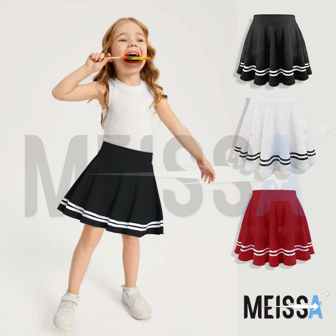 Rok Payung Anak Korea Kids Skater Flare Rok Hitam Putih Merah 1-10 Tahun Bahan Scuba Premium By Meissastore