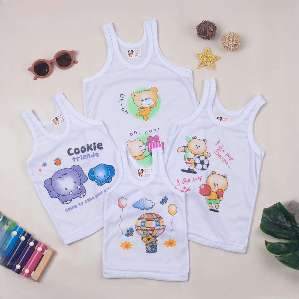 IL - Kaos Dalam Singlet Putih &amp; Warna Polos | Star &amp; Motif Bayi Anak Balita Paud TK SD Cowok Cewek Laki Perempuan Daishin