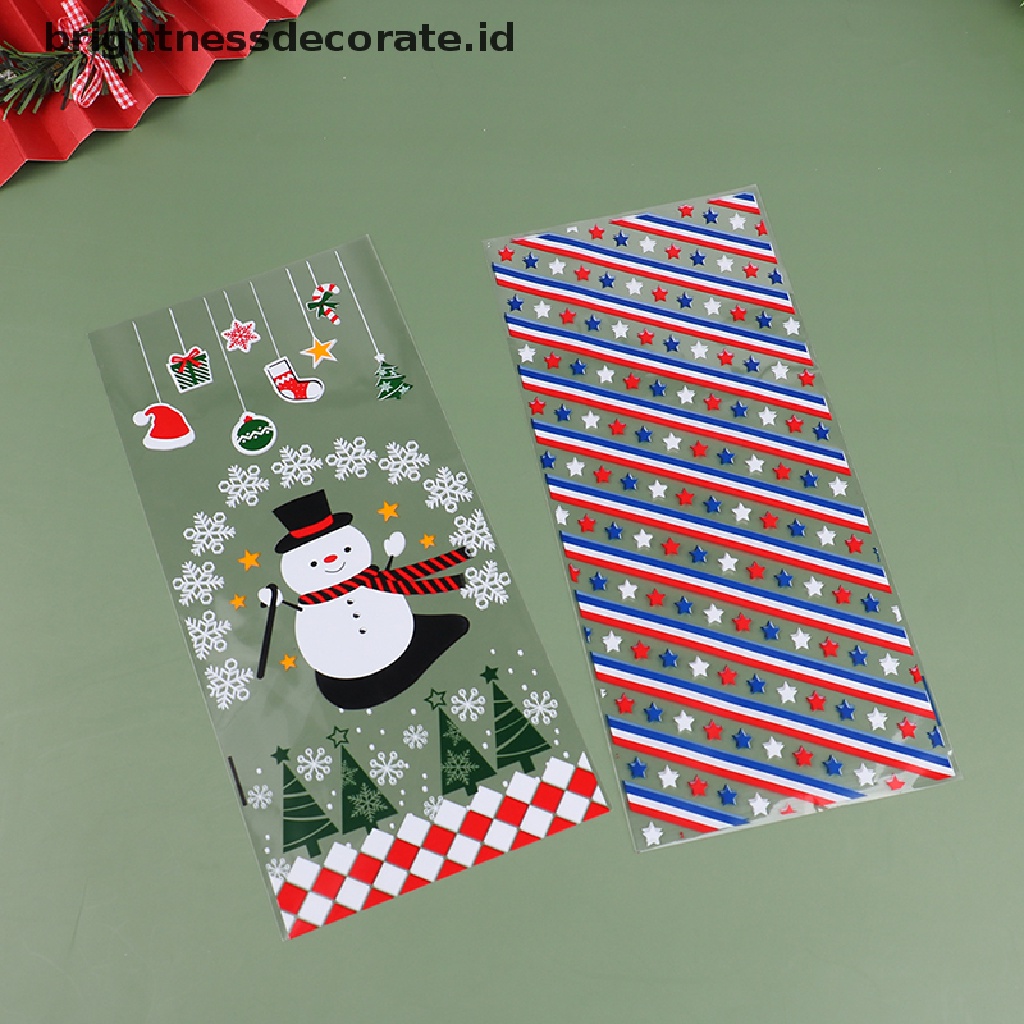 [Birth] 50pcs Merry Christmas Plastic Candy Bag Dengan Kantong Kemasan Kado Pita [ID]