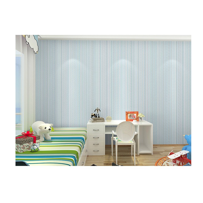 AKN88 - Wallpaper 3D Non Woven Modern Plain Stripe 53cm x10m - Blue 90015