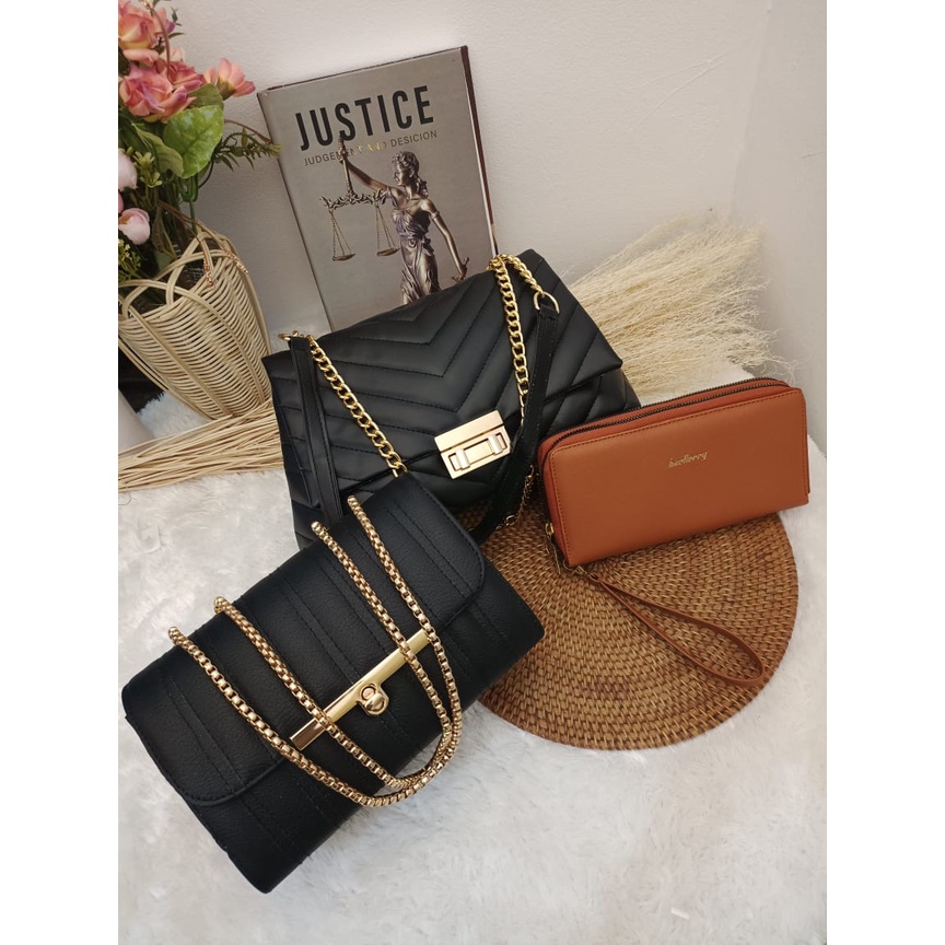 PAKET BUNDLING 3 IN 1- Eila Rakana Qiara - Tas Selempang Wanita