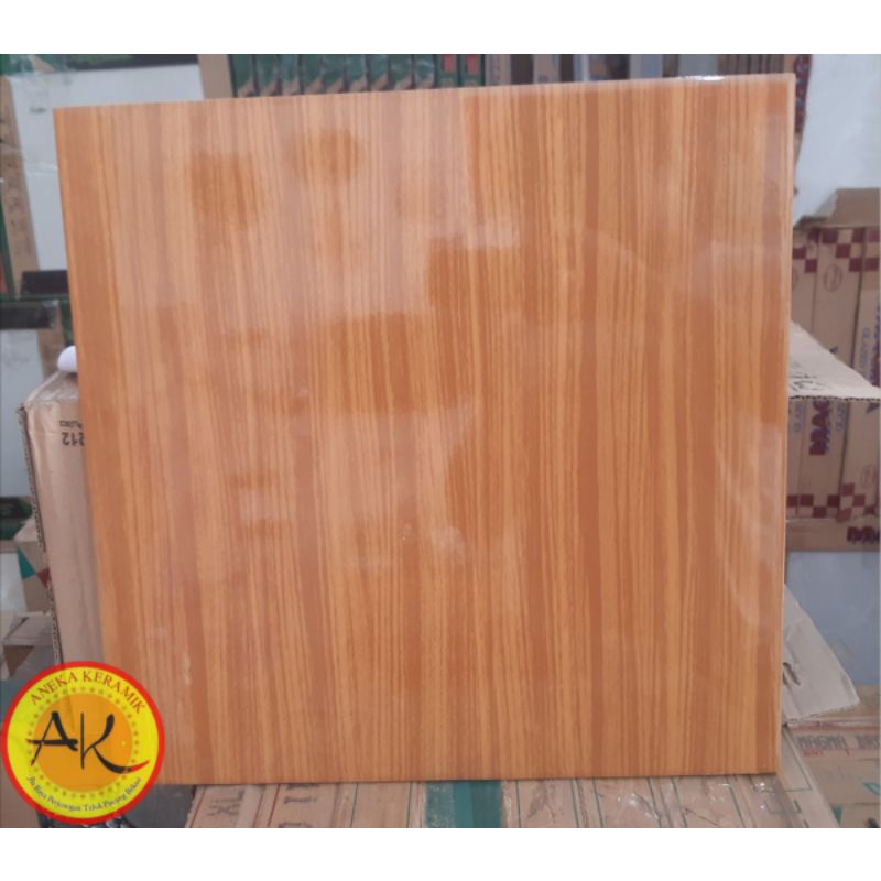 Keramik Lantai Ruangan Motif Salur Urat Kayu Glossy Kilap 40x40 Wood Brown