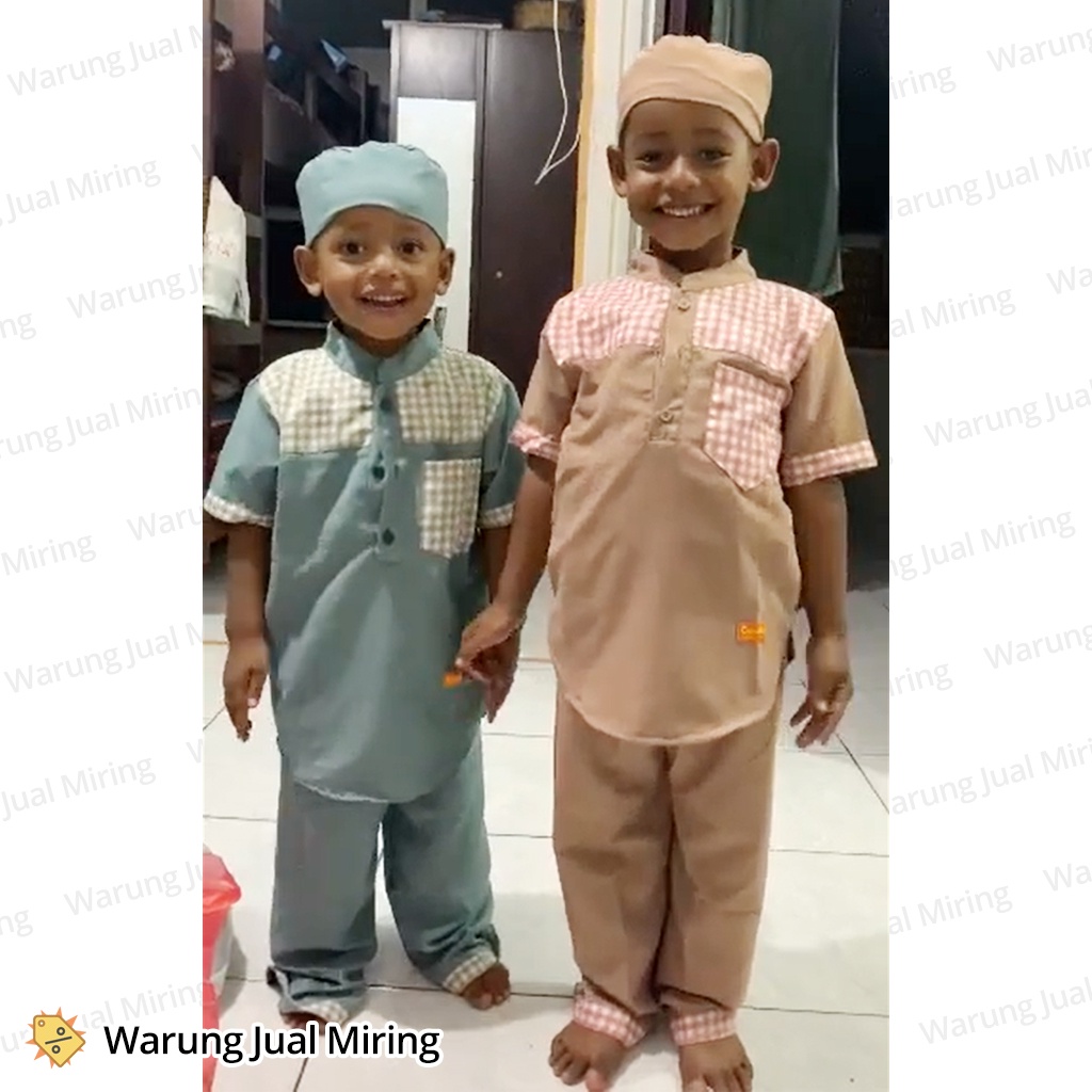 Setelan Koko Peci Anak 0-9 Tahun Sarkoci Set Baju Kemeja Celana Panjang Kurta Polos Motif Laki Cowok Cowo Newborn New Born Baby Bayi Balita TK SD Muslim Sekolah Warna Sage Navy Marun Stelan Kokoh Kelas Umur Usia Bulan 1 2 3 4 5 6 7 8 10 11 12 18 24 Dubai
