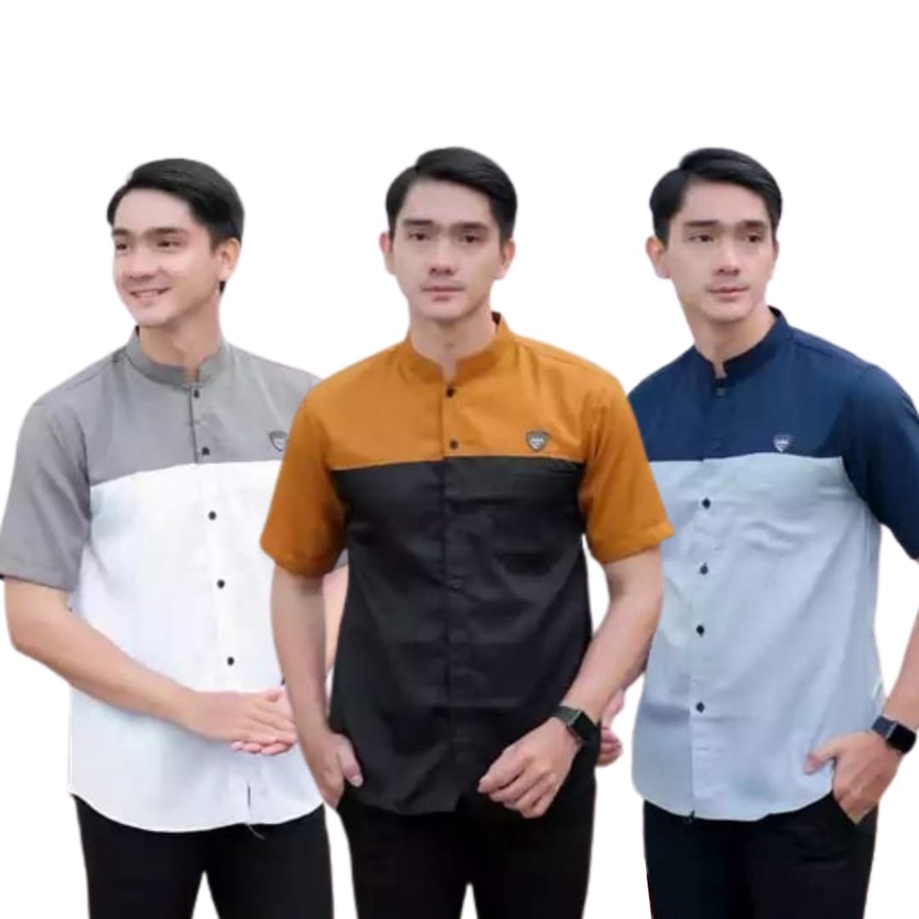 Koko Kurta Lengan Pendek Dewasa Baju Muslim Pria Bahan Cotton Kombinasi Dua Warna