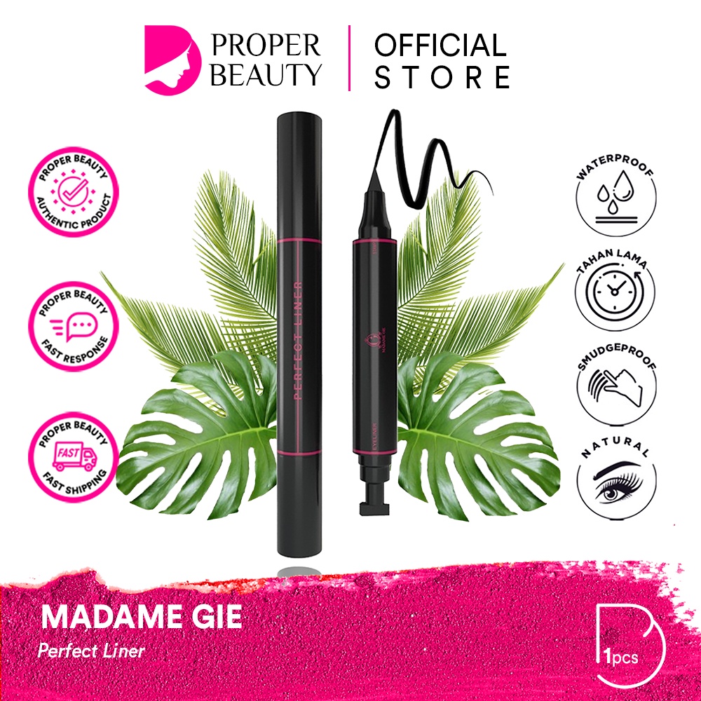 MADAME GIE Perfect Liner Indonesia / Eyeliner Black Two In One / Waterproof Smudge Resistant Pigmented Cepat Kering Wing Thick Thin Eraser Tajam Rapi / Spidol Stamp Garis Kelopak Mata Warna Hitam / Cosmetic Makeup Face Eyebrow Eye Brow Make Up / Series