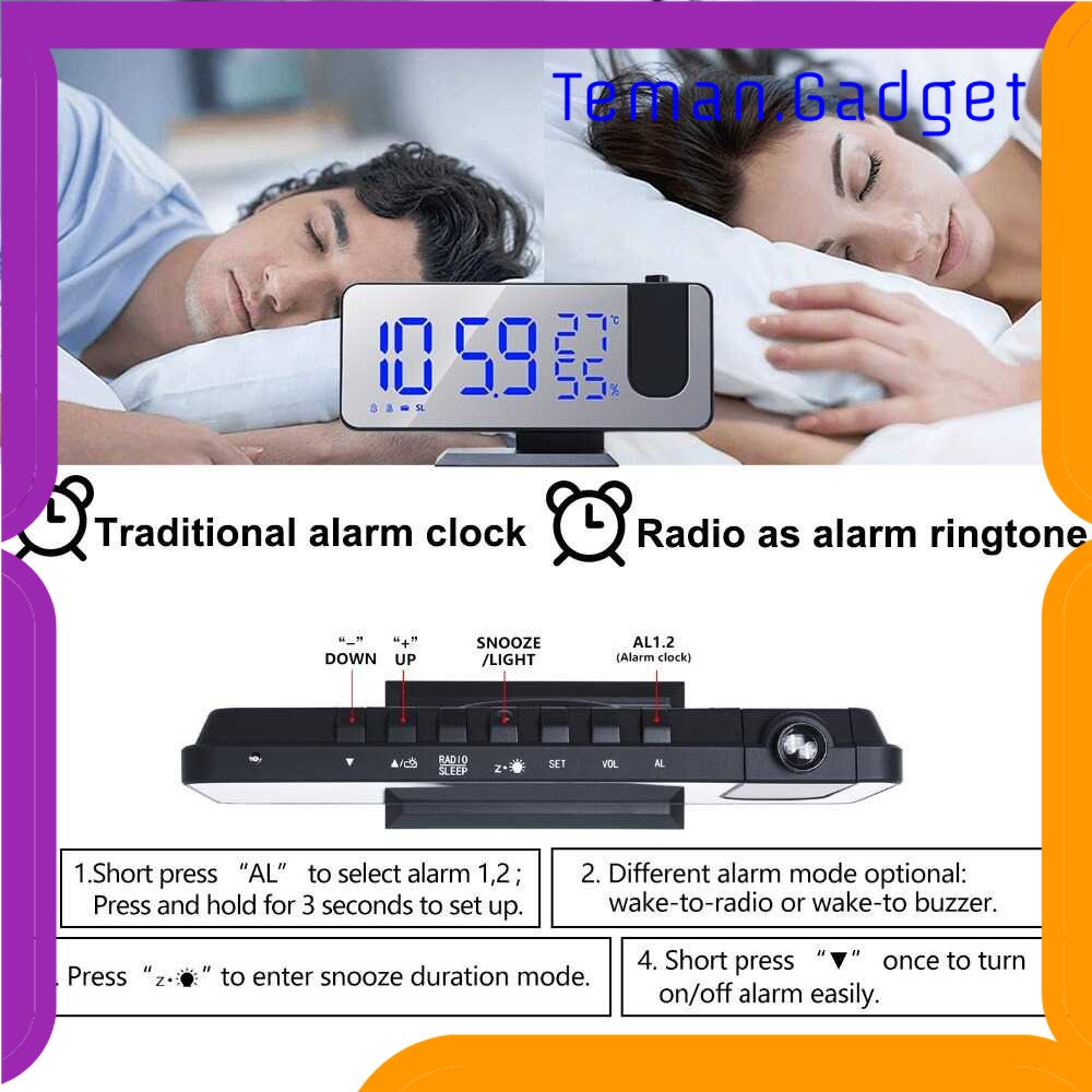 TG-PJM Ruyun Jam Alarm Digital Proyektor Temperature Humidity FM Radio - EN8827