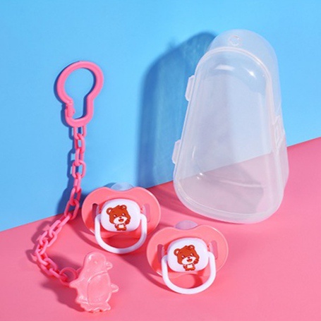 Empeng Dot Bayi Bulat Gepeng + Rantai Klip + Kotak Empeng