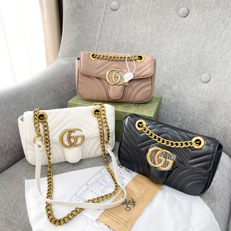 PROMO SALE  Tas GC selempang bahu hitam putih beige nude