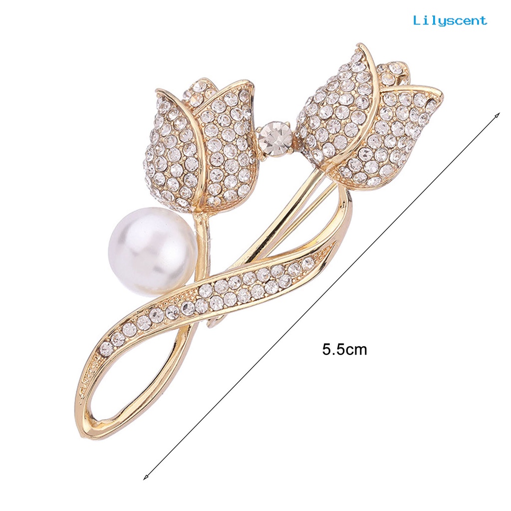 [LS] Lady Pin Berlian Imitasi Mutiara Imitasi Bentuk Tulip Shiny Women Brooch Untuk Prom