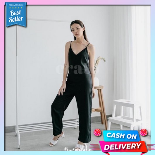 Denna Jumpsuit Wanita - Baju Kodok Wanita Kekinian Erato - Kanya Long Jumpsuit - Black, S