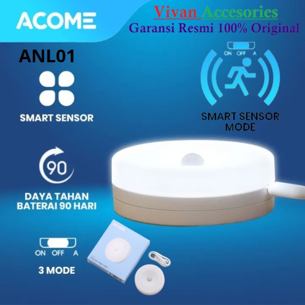 ACOME ANL01 White Induction Night Lamp Lampu multifungsi sensor