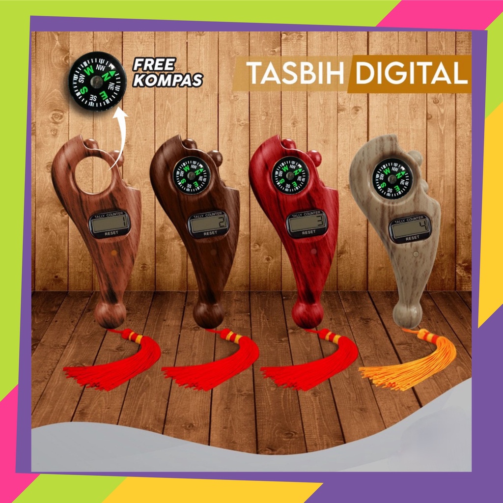 1672 / Tasbih digital kayu lampu LED + kompas / Tasbih kayu sultan lampu LED