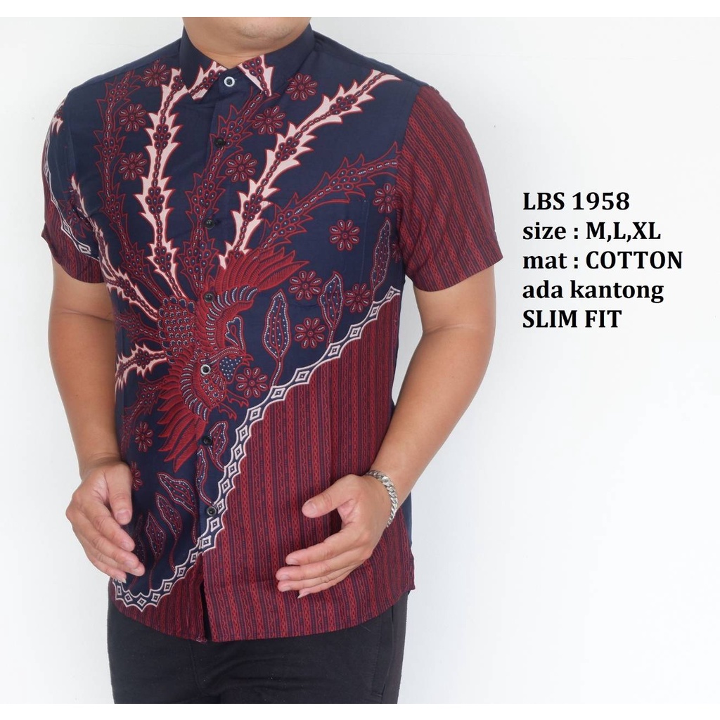 Baju Batik Pria Slimfit Kemeja Lengan Pendek Slim Fit LBS 1958