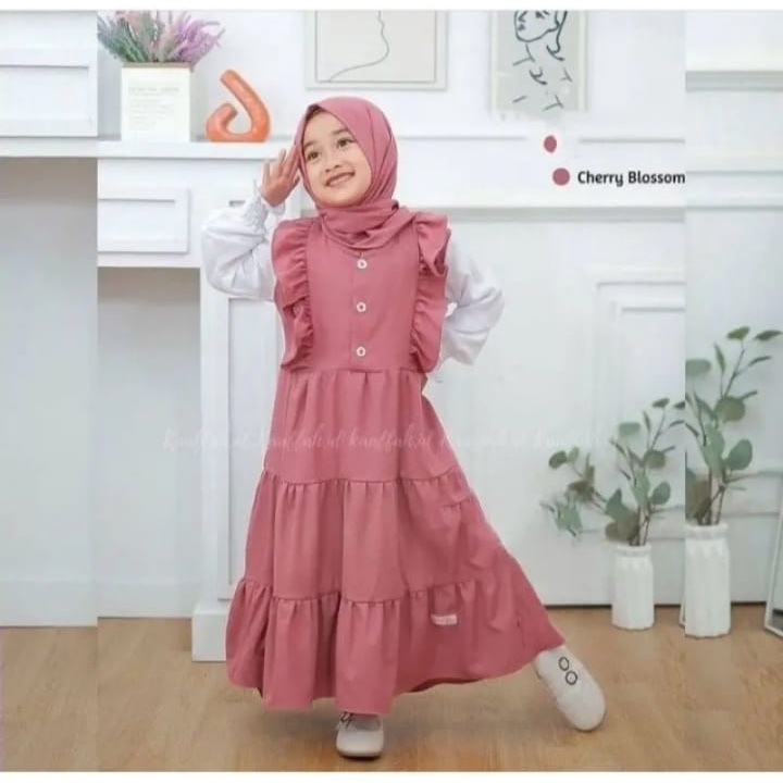 Dress Anak Zayda Gamis Anak Bahan Premium Usia 1-12 Tahun Warna Hijau Army