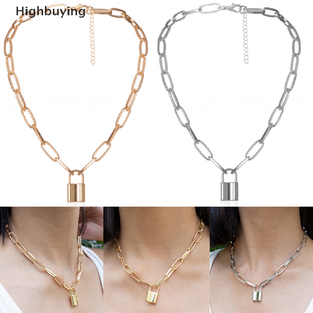 Hbid Kunci Liontin Kalung Gembok Ch Rantai Panjang Unisex Punk Hiphop Perhiasan Hadiah Glory