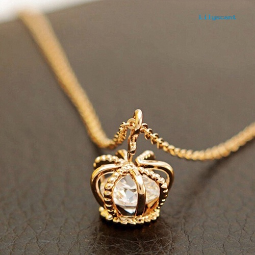 Ls Elegan Wanita Mahkota Shiny CZ Cubic Zirconia Charm Pendant Klavikula Kalung