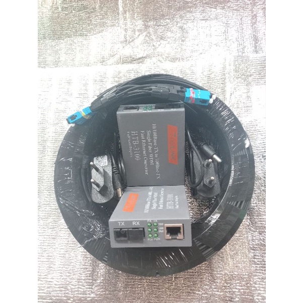 kabel dropcore fo 2 core 3 seling sudah terpasang konektor panjang 75m dan sepasang converter htb AB