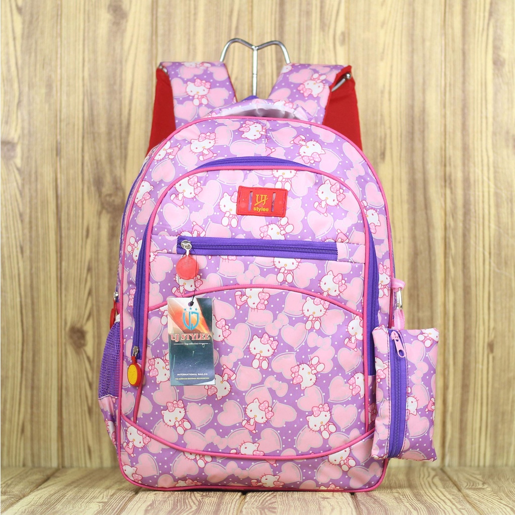 Backpack Sekolah Anak Perempuan Motif Kuda Pony Biru Pink Hitam Ungu Ransel Korean Stylee Tas Anak TK SD Murah UJ STYLEE Free Tempat Pensil Raincover