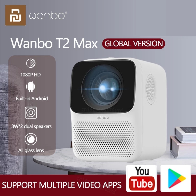 AKN88 - WANBO T2 MAX - Smart Mini Projector 250 ANSI Lumens - Global Version