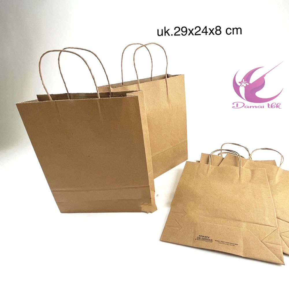 Okey Paper Bag  Kraft Coklat B Polos Uk. 29X24X8 Cm 1Pak isi 10pcs
