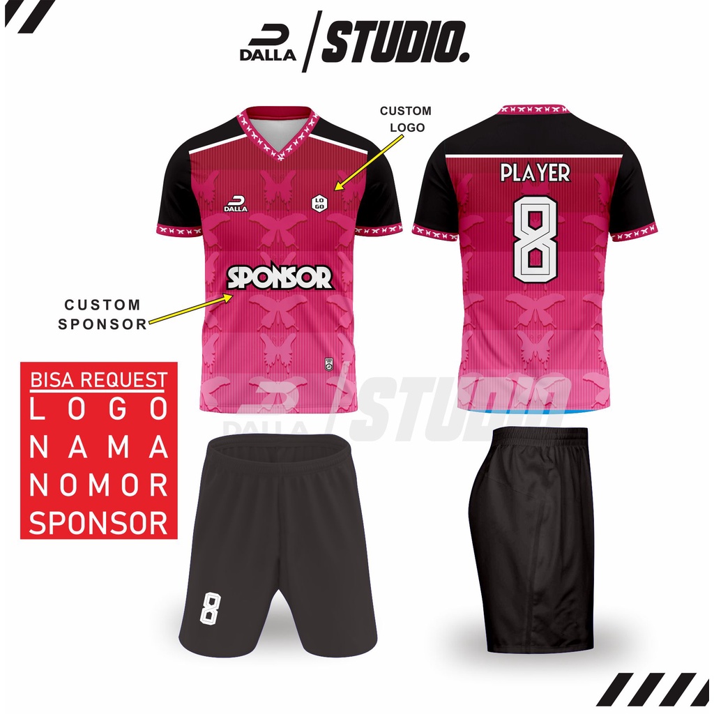 Jersey full printing futsal jersey full printing sepakbola desain kupu kupu pink unik jersey custom