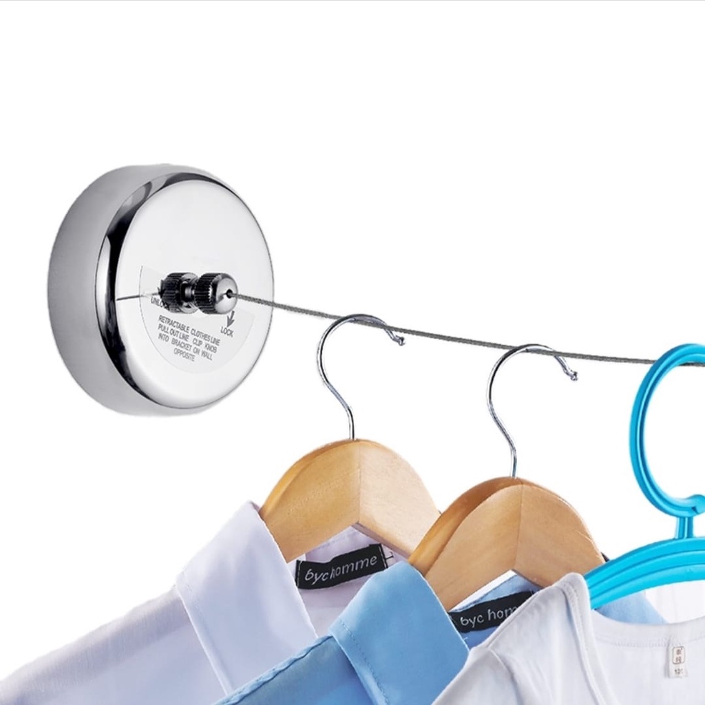 Tali Jemuran Stainless Gantungan Baju Handuk Tarik Indoor/Outdoor Retractable Clothesline Portable