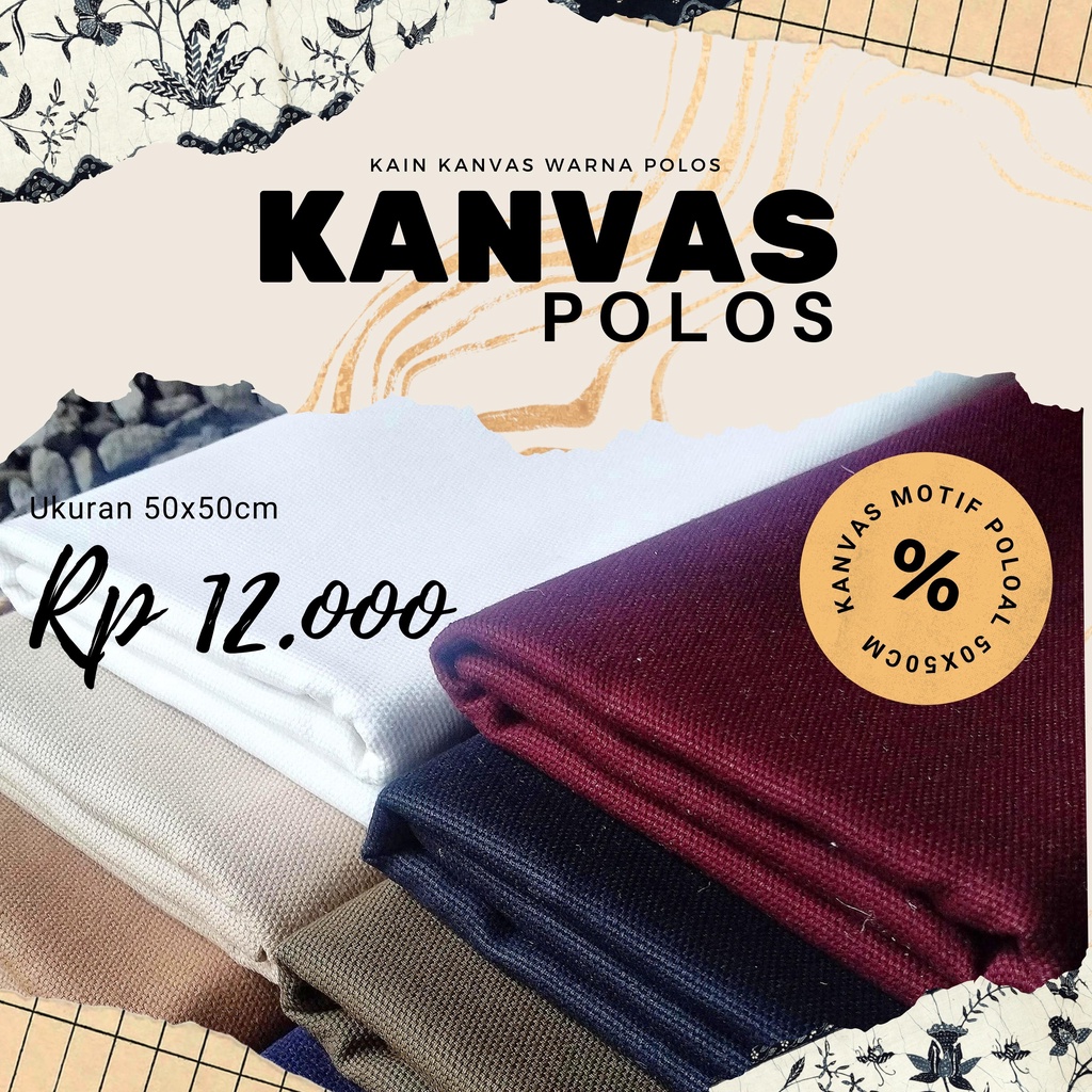 Kain Kanvas Katun Polos Tebal 12oz Size 50cm x 50cm