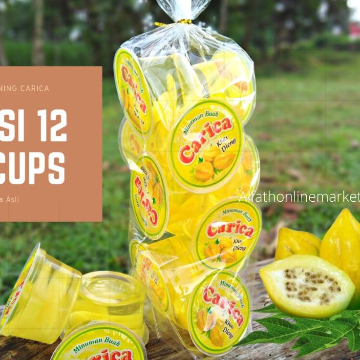 GROSIR_JAKARTA  Carica Khas Dieng isi 12 cups GULA ASLI - Oleh Oleh Khas Dieng Minuman Manisan Buah Carica vol 60 ml