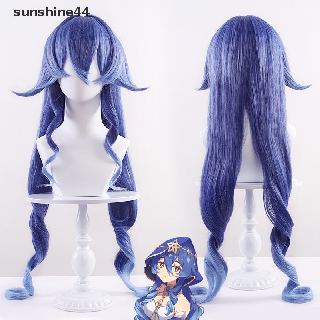 Sunshine Genshin Impact Layla Cosplay Wig Keriting Wig Gradien Biru Wig Cosplay Anime Cosplay Wig Tahan Panas Wig Sintetis Wig Pesta Halloween Prop.