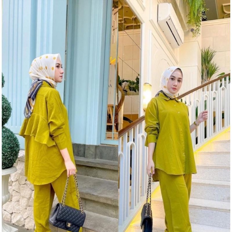 Setelan Kemeja Rayon Terbaru Ld 100cm One Set Nyaman Kekinian