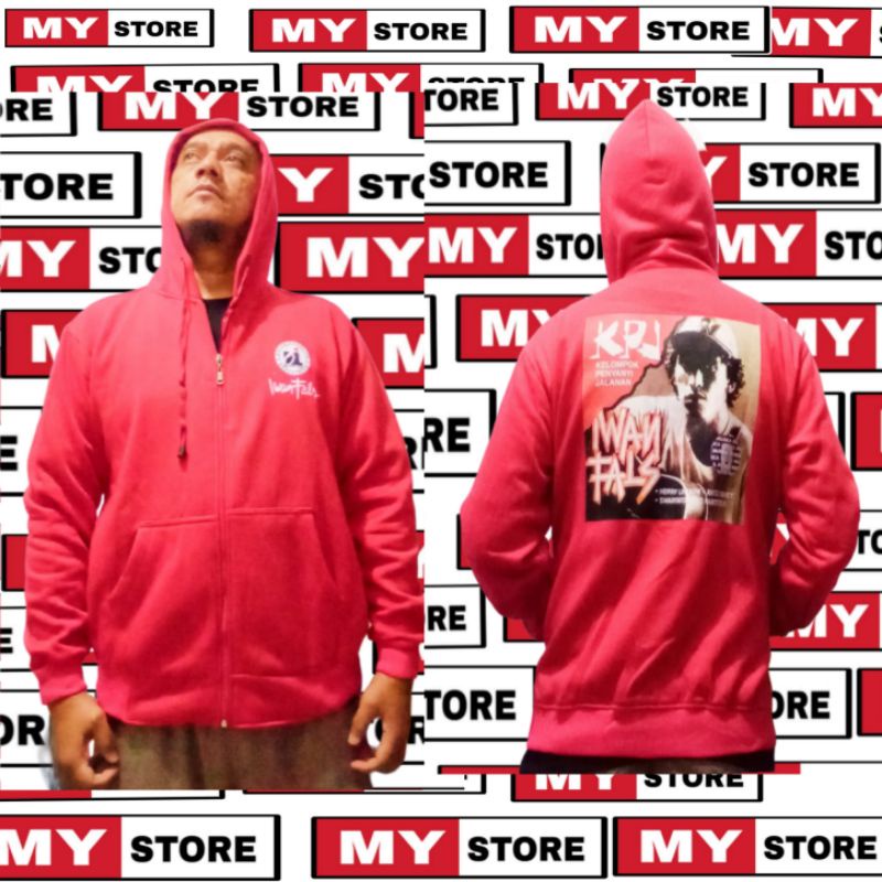 Hoodie Zipper merah Iwan fals album KPJ/sablon DTF