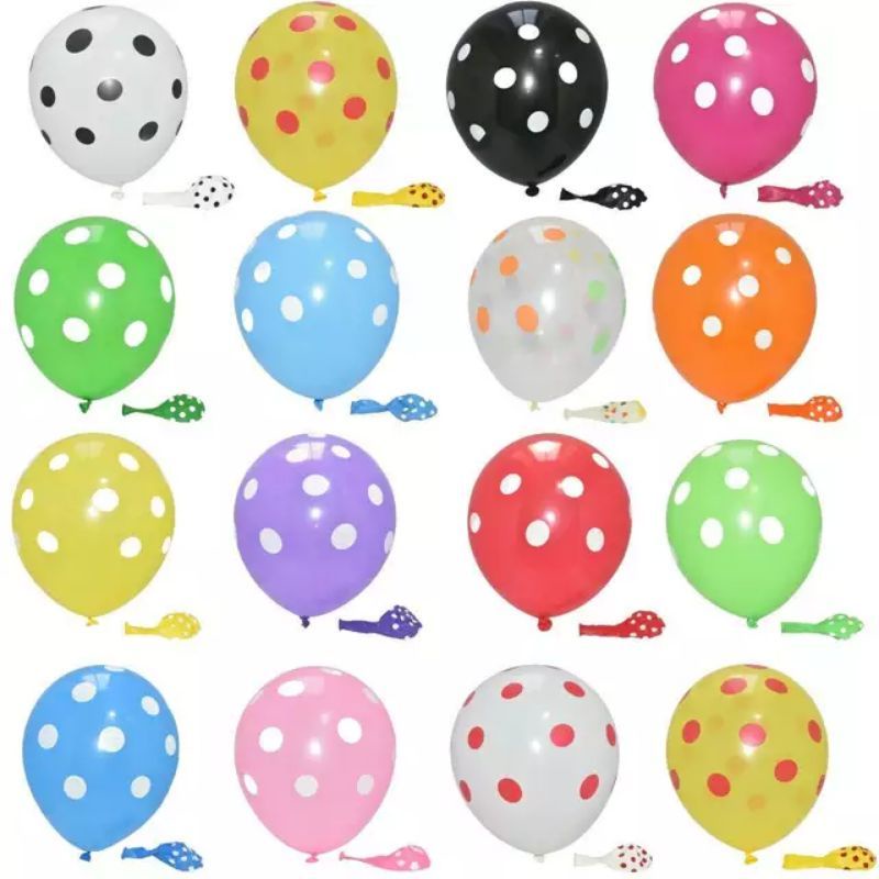 Balon ulang tahun 25pcs campur warna motif polkadot happy birthday letex warna 12 inci grosir ecer