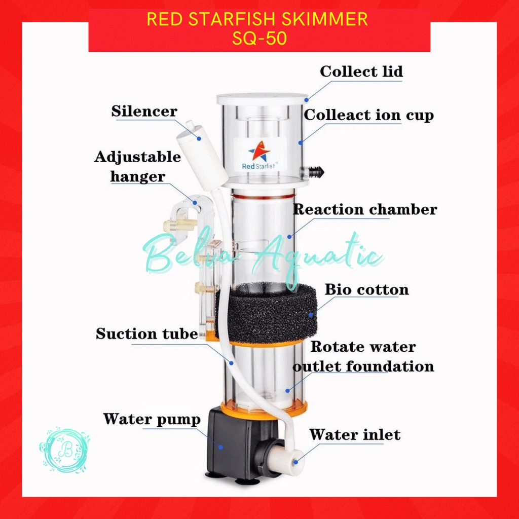 Red Starfish SQ-50 Protein Skimmer Mini Tank Aquarium 30-50L SQ50