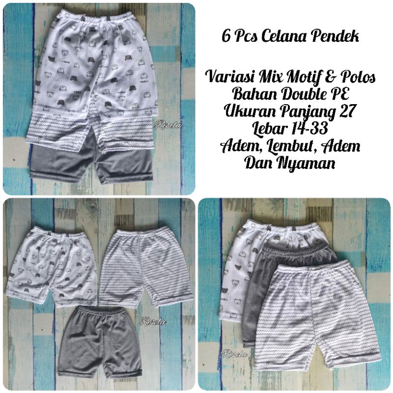 6 Pcs Celana Bayi 1-18 bulan Seri Abu Polos &amp; Motif