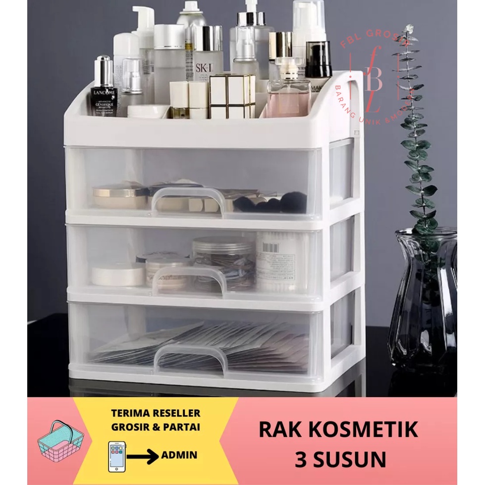 RAK KOSMETIK LACI 3 SUSUN RAK KOSMETIK 3 LACI RAK MEJA PENYIMPANAN SERBAGUNA ORGANIZER FREE PACKING BOX FBL