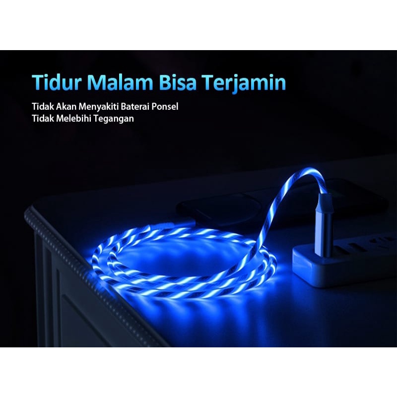 Kabel data charging LED USB mirco , tipe c dan kompatibel for iPhone