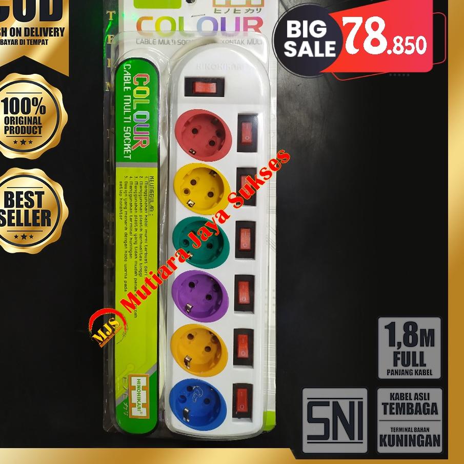 PROMO[KF7]-STOP KONTAK 6 LUBANG SAKLAR HINOHIKARI 1,8M HH-288C SNI / STOP KONTAK SWITCH HINOHIKARI H
